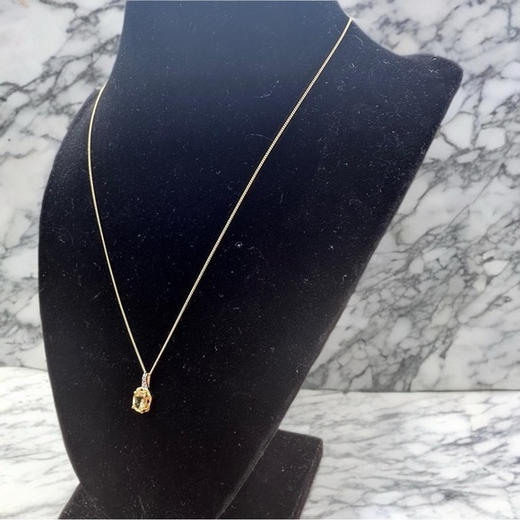 Vintage Yellow Quartz Gemstone Pendant Necklace Vermeil Gold 925 SterlingSilver - Picture 15 of 17